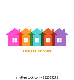 Vector color house icon. Group of cottages. Simple sign of real estate. Illustration for print, web