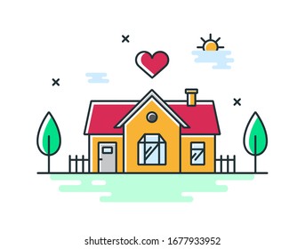 Vector color house icon. A linear illustration of love for your home and family. Nice to stay home concept. Safe place pictogram.