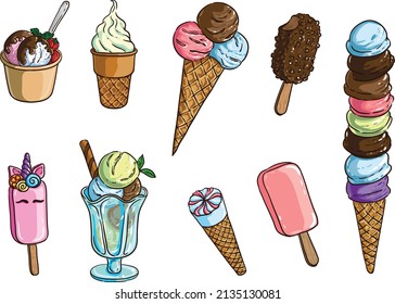 Conjunto de helados de color vectorial