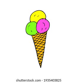 Vector color Ice cream with three balls isolated on the white background for menu cafe, bar, children food, restaurant	