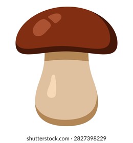 Vector Color Icon of Cep Mushroom. Boletus Edulis Flat Design Illustration. Big Mushroom with Thick Stalk and Brown Cap.