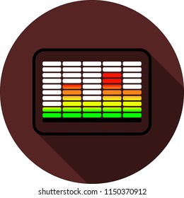 Vector. Color icon of the equalizer in a black square contour with a shadow on a circle of dark red color