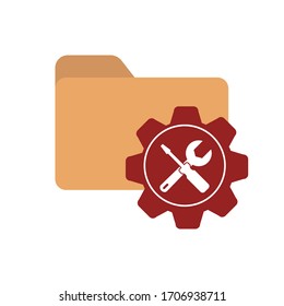 Icono de color vectorial de una carpeta con un engranaje. Símbolo de configuración de parámetros. Ilustración de material aislada en un fondo blanco. Diseño sencillo

