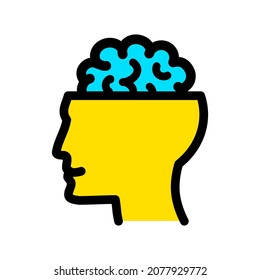 Vector Color Icon of Human Brain in Black and White Background.