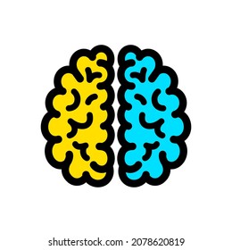 Vector Color Icon of Human Brain in Black and White Background.