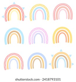 vector color icon set with different rainbows in pastel colors