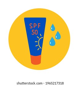 Vector color icon of sunscreen waterproof cream with SPF 50, eps10. A safe summer tan.