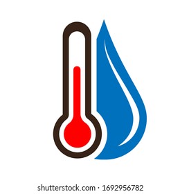 Vector color icon of thermometer and water drop isolated on white background, flat modern design. Stock illustration for websites and apps

