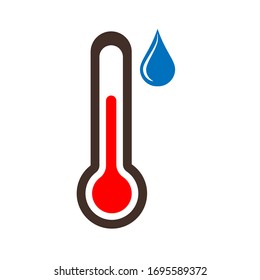 Vector color icon of thermometer and water drop isolated on white background, flat modern design. Stock illustration for websites and apps

