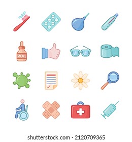 Vector color icons with medical accessories