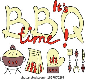 Vector color illustration about time in nature, picnic, barbecue.