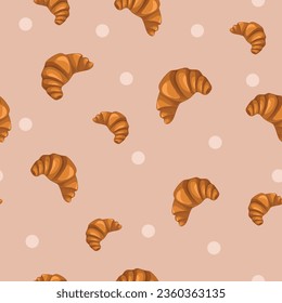 vector color illustration of an acorn with oak leaves pattern with fresh croissants for textiles fabric wallpaper