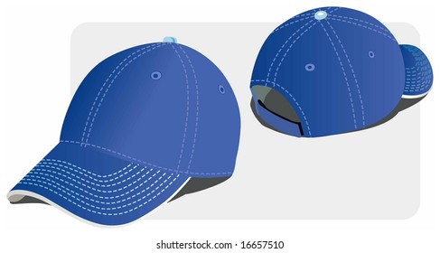 Vector color illustration of a baseball cap, front and back view 3/4.