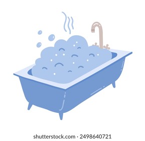 Vector color illustration of bathtub with soap foam