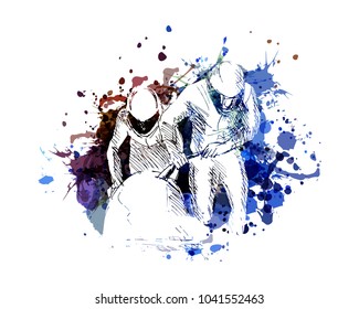 Vector color illustration of a bobsleighers