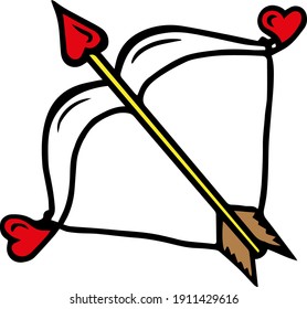 vector color illustration of bow and arrow on a white background
