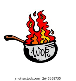
Vector color illustration of a burning wok with a pilipis on a white isolated background