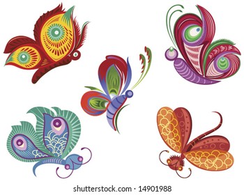 Vector color illustration of butterfly and dragonfly
