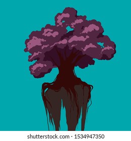 vector color illustration cartoon big oak tree