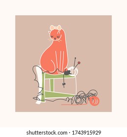 Vector color illustration of a cat, cute domestic pet, doodle drawing.