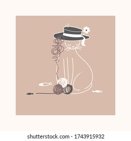 Vector color illustration of a cat, cute domestic pet, doodle drawing.