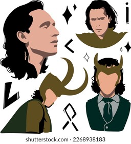 vector color illustration of a character from a movie about the god of lies and deceit loki