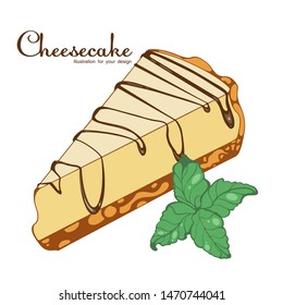 Vector color illustration of cheesecake. Vector food illustration.