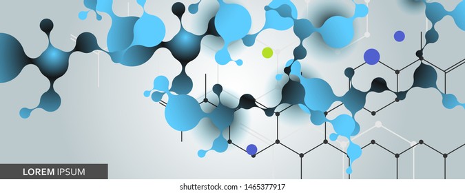 Vector color illustration connection molecules and hexagon pattern