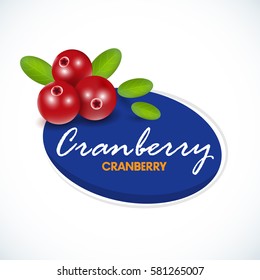 Vector color illustration of cranberry. Cranberry label template. Cranberries isolated icon. Vector illustration for pattern, badge, label, textile, tag etc. Vector isolated illustration.
