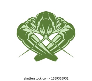 Vector color illustration with crayfish on white background.