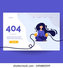 Vector color illustration of creativity 404 page not found error. Woman unplugged electric plug and socket