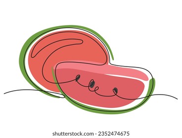 Vector color illustration of cut watermelon in one line technique