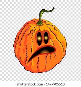 Vector color illustration of a cute pumpkin. Drawing of an orange cartoon pumpkin with big eyes and a mouth.