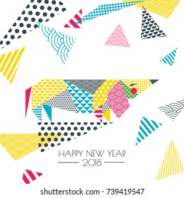 Vector color illustration of dachshund dog with patchwork geometric triangle texture. Creative New Year greeting card, poster, banner design elements. Chinese calendar decoration.
