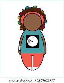 Vector color illustration of a DJ, musician, radio host. People's professions, different hobbies.