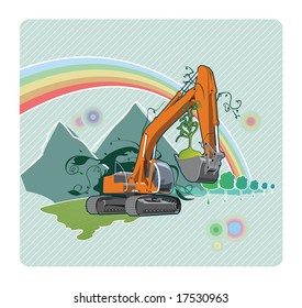 Vector color illustration of a excavator.