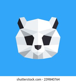 Vector color illustration with geometric panda of triangles. Origami style.