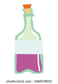 Vector, color illustration of glass bottle. Motive of food and drink, bar, drinking, juice, vine, cool drinks, vintage