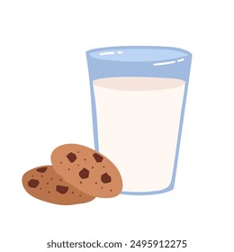 Vector color illustration of glass of milk with cookies