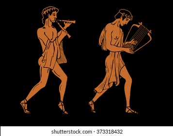 Vector color illustration of Greek musicians.