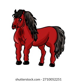 Vector color illustration of a hand-drawn red fire horse, symbol of the new year 2026, on a white background, happy new year