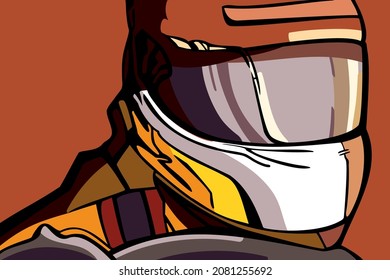 Vector color illustration, helmet racer, close-up