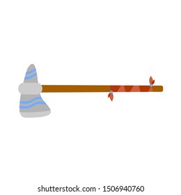 Vector color illustration icon with ceremonial indian chief tomahawk. Wild west symbolic textile element. Background indian folkloric decoration. Festive ethnic decorative object. Indigenous peoples.