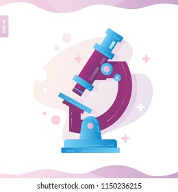 Vector color illustration isolated on white of chemistry biology microscope icon. Science technology. flat design for chemistry, laboratory, science, biotechnology concepts.