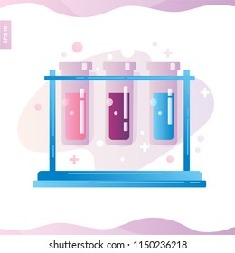 Vector color illustration isolated on white of chemistry test tubes test icon. Science technology. flat design for chemistry, laboratory, science, biotechnology concepts.