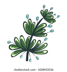 Vector color illustration of leaves. Green and white drawing of a plant. Isolated object of floral theme