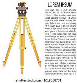 Vector color illustration of a level on the support. Geodesy.