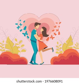 Vector color illustration. Love couple hugging. Card, magasine, fashion and web design. Simple flat modern style.