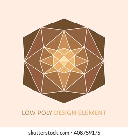 Vector color illustration of the low poly design element with text on the beige background. Vector polygonal geometrical figure. Image for poster, cover, logo, web design, paper wrapper, jewelry shop.