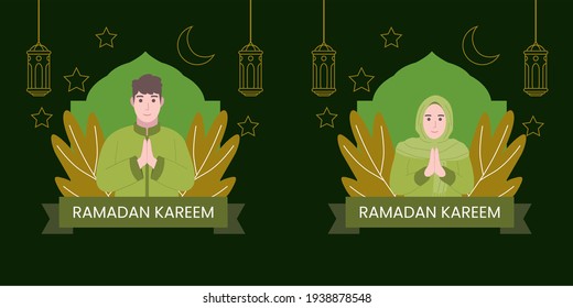 Vector Color Illustration of Muslim Ramada Holiday Celebration Family Eat Dinner Together with Blue Background Used for flat, cooking, celebration, family, table, Magazine, Greeting Card, Landing Pa